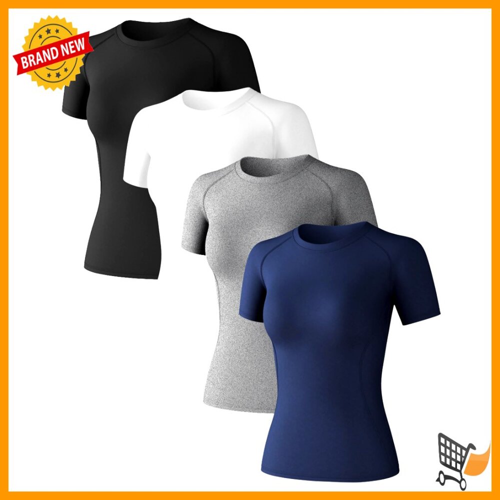 4 Pack Women's Long Sleeve Compression Shirts Athletic Workout Tops